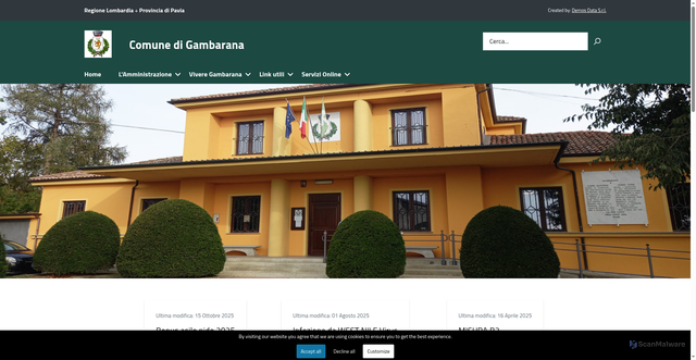 Security scan screenshot of https://www.comune.gambarana.pv.it/