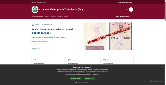 Security scan screenshot of https://www.comune.gragnanotrebbiense.pc.it/it