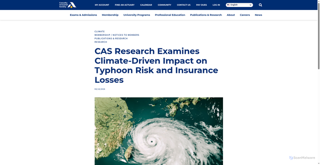 Security scan screenshot of https://www.casact.org/article/cas-research-examines-climate-driven-impact-typhoon-risk-and-insurance-losses
