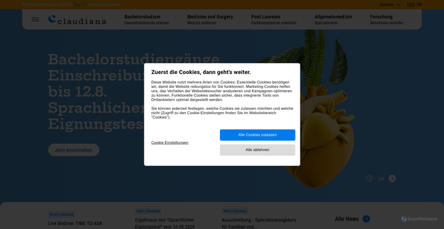 Security scan screenshot of https://www.claudiana.bz.it