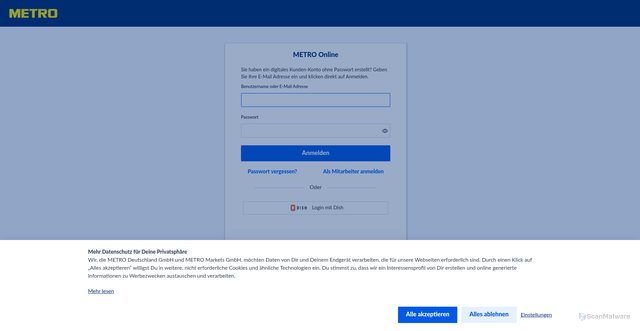 Security scan screenshot of https://lieferservice.metro.de