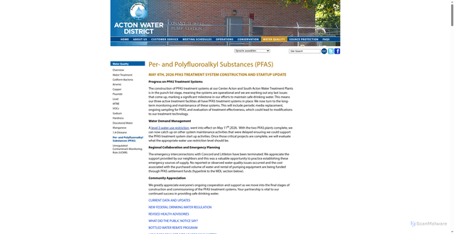 Security scan screenshot of https://www.actonwater.com/water-quality/pfas