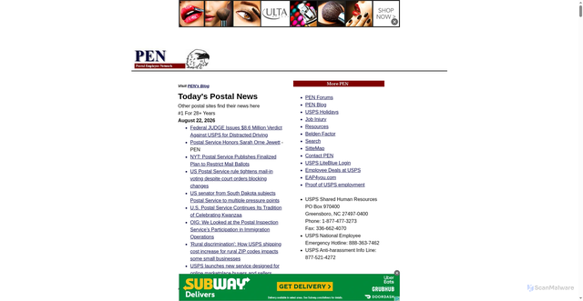 Security scan screenshot of https://www.postalemployeenetwork.com/