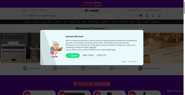 Security scan screenshot of https://www.thomann.de/