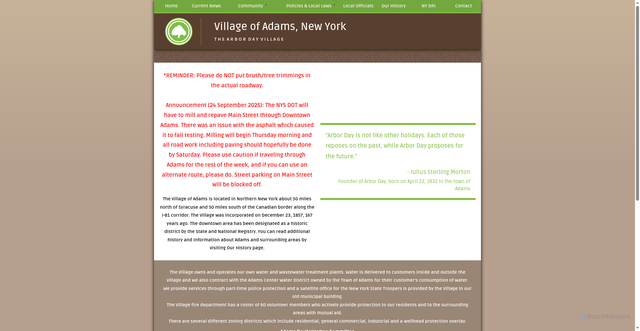 Security scan screenshot of https://www.villageofadamsny.gov/