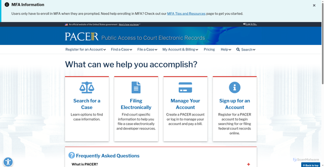 Security scan screenshot of https://pacer.uscourts.gov/