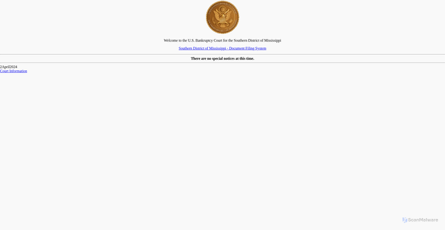 Security scan screenshot of https://ecf.mssb.uscourts.gov