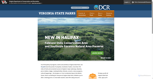 Security scan screenshot of https://www.dcr.virginia.gov/state-parks/