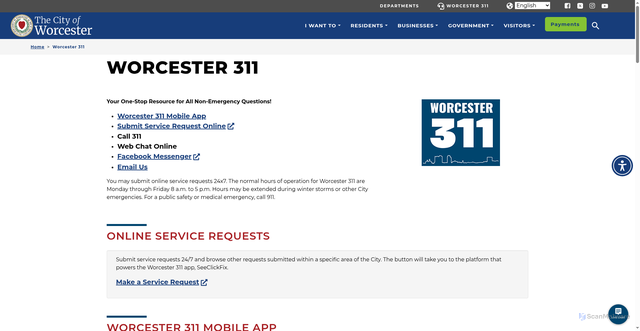 Security scan screenshot of https://www.worcesterma.gov/311