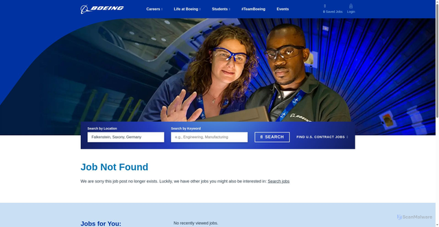Security scan screenshot of https://jobs.boeing.com/job/arlington/mid-level-delivery-project-management-specialist/185/89807552976