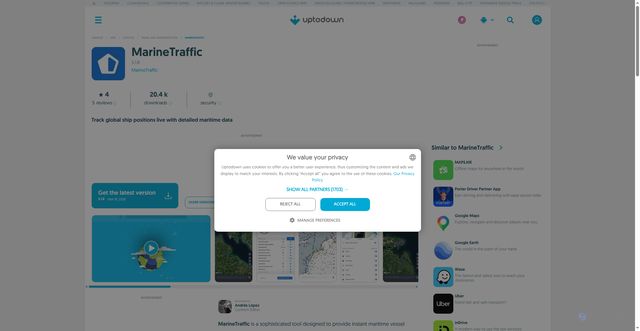 Security scan screenshot of https://marinetraffic-ship-tracking.en.uptodown.com/android