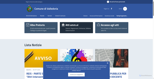 Security scan screenshot of https://comune.valledoria.ss.it/