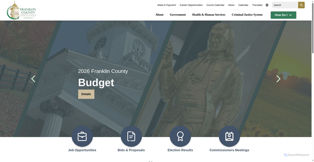 Security scan screenshot of https://www.franklincountypa.gov/