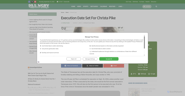 Security scan screenshot of https://wgrv.com/execution-date-set-for-christa-pike/
