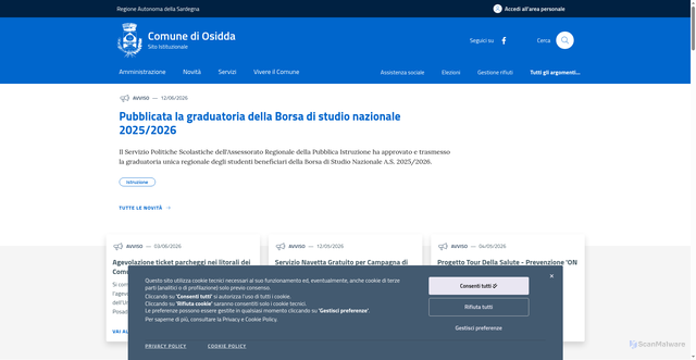 Security scan screenshot of https://www.comune.osidda.nu.it