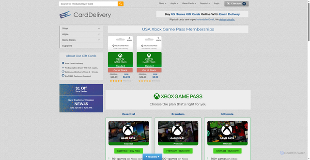 Security scan screenshot of https://www.carddelivery.com/xbox-game-pass?srsltid=AfmBOop98qWryM9r95sLBysFvk9IQ-j5TDROYHxJdS7lOeDi_U6D-9wl