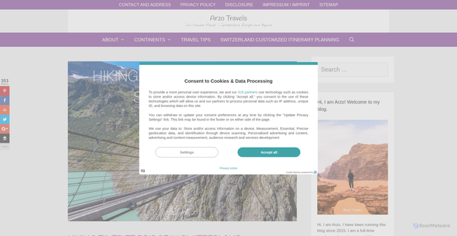 Security scan screenshot of https://arzotravels.com/trift-bridge-in-switzerland/