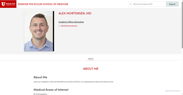 Security scan screenshot of https://medicine.utah.edu/orthopaedics/residents/alex-mortensen