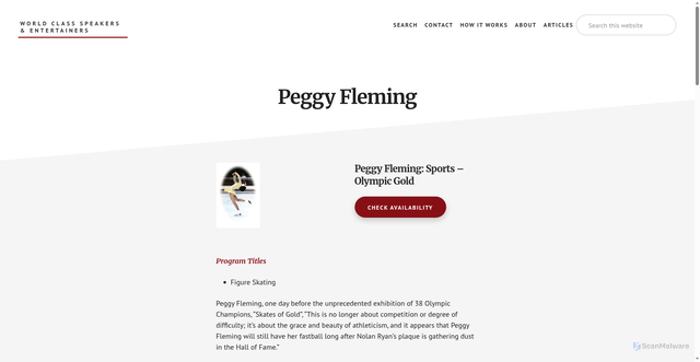 Security scan screenshot of https://www.wcspeakers.com/speaker/peggy-fleming/