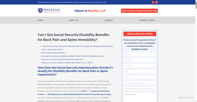 Security scan screenshot of https://palmspringsdisability.com/back-injuries/