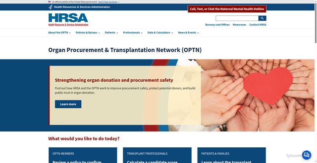 Security scan screenshot of https://optn.transplant.hrsa.gov