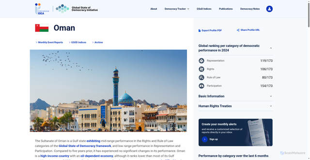 Security scan screenshot of https://www.idea.int/democracytracker/country/oman