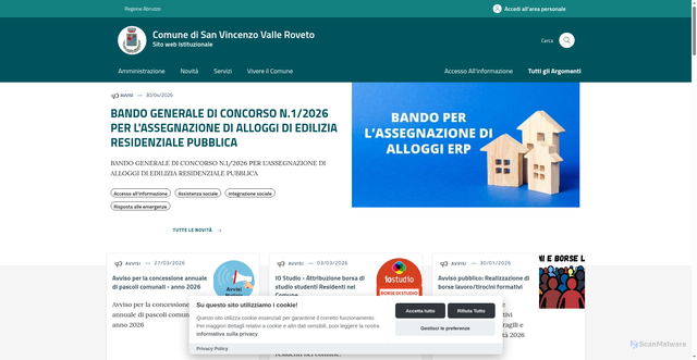 Security scan screenshot of https://www.comune.sanvincenzovalleroveto.aq.it