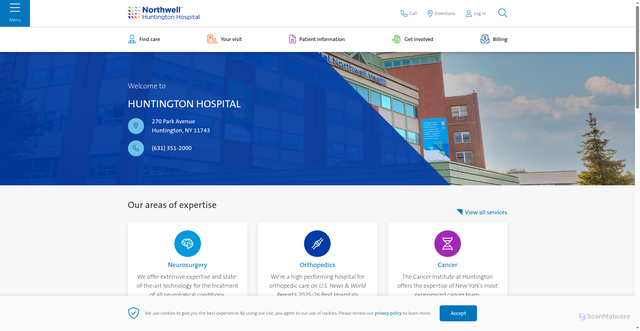 Security scan screenshot of https://huntington.northwell.edu/