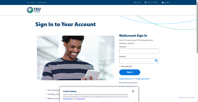 Security scan screenshot of https://myaccount.txu.com