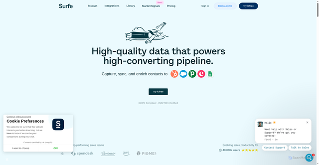 Security scan screenshot of https://www.surfe.com/