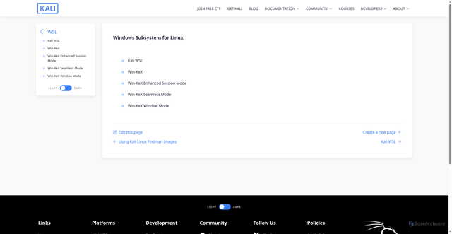 Security scan screenshot of https://www.kali.org/docs/wsl/