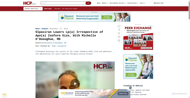 Security scan screenshot of https://www.hcplive.com/view/olpasiran-lowers-lp-a-irrespective-of-apo-a-isoform-size-with-michelle-o-donoghue-md