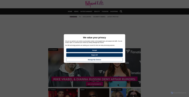 Security scan screenshot of https://hollywoodlife.com