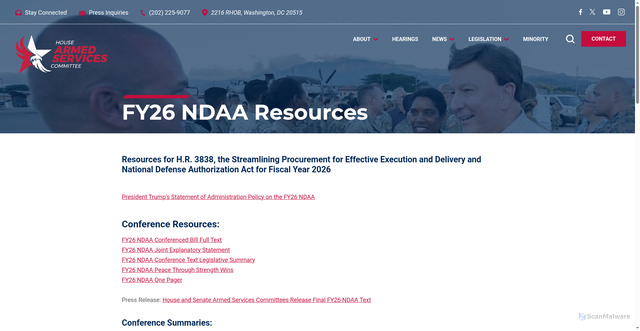 Security scan screenshot of https://armedservices.house.gov/ndaa/fy26-ndaa-resources.htm