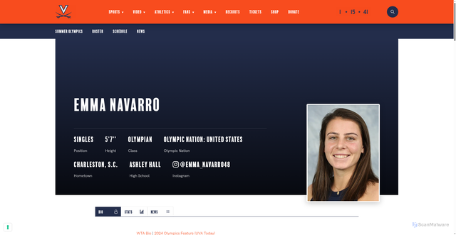 Security scan screenshot of https://virginiasports.com/player/emma-navarro/