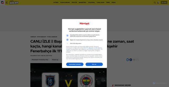 Security scan screenshot of http://mobil.hurriyet.com.tr/sporarena/canli-izle-basaksehir-fenerbahce-maci-ne-zaman-saat-kacta-hangi-kanalda-super-lig-rams-basaksehir-fenerbahce-ilk-11ler-43044736