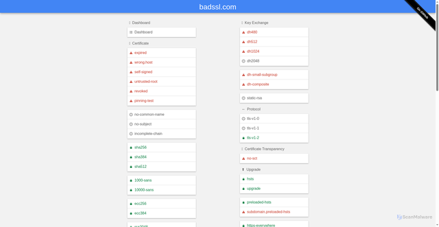 Security scan screenshot of https://badssl.com/
