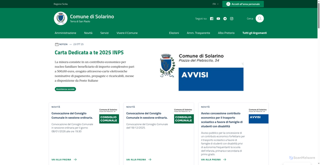 Security scan screenshot of https://comune.solarino.sr.it/