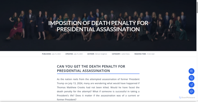 Security scan screenshot of https://versustexas.com/blog/death-penalty-for-presidential-assassination/