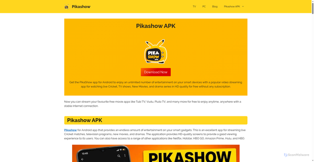 Security scan screenshot of https://pikashowstv.org/