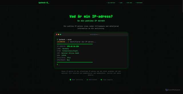 Security scan screenshot of https://ipcheck.nu