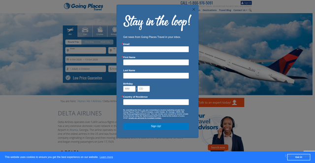 Security scan screenshot of https://www.goingplacestravel.com/air/airlines/delta-airlines.html