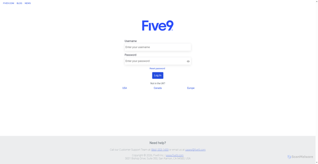 Security scan screenshot of https://login.five9.eu