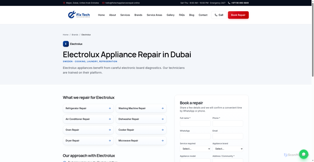 Security scan screenshot of https://fixtechappliancesrepair.online/brands/electrolux