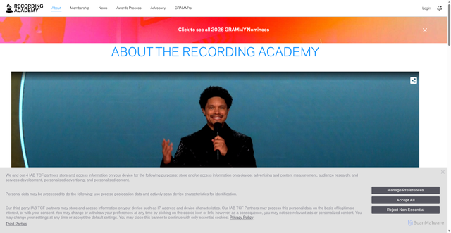 Security scan screenshot of https://www.recordingacademy.com/about