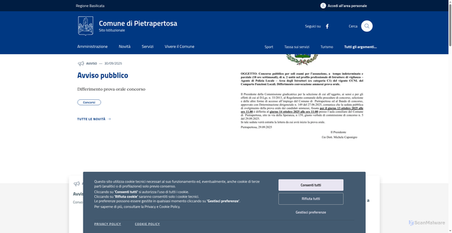 Security scan screenshot of https://www.comune.pietrapertosa.pz.it/