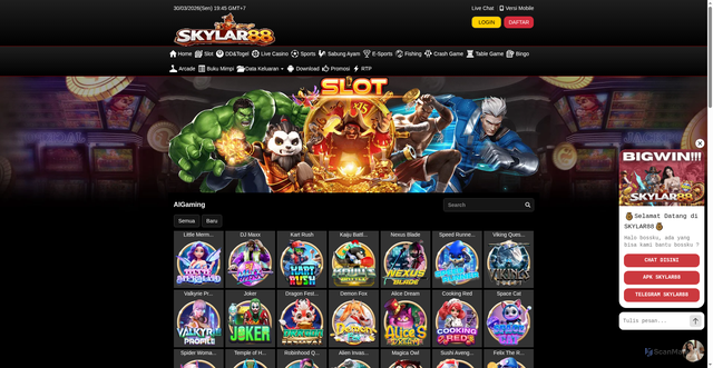 Security scan screenshot of https://skylar88apk.com/desktop/game/slot/aigaming