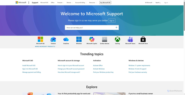 Security scan screenshot of https://href.li/https://support.microsoft.com/en-us