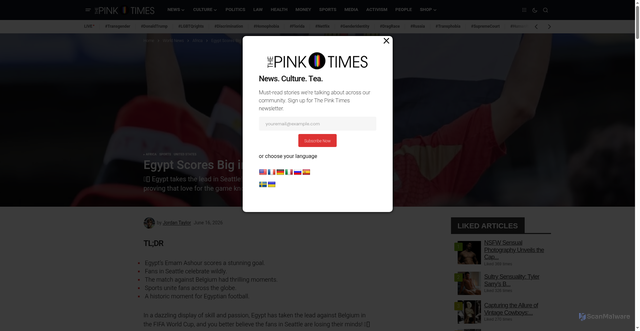 Security scan screenshot of https://thepinktimes.com/egypt-scores-big-in-seattle/