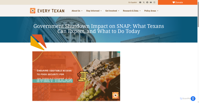 Security scan screenshot of https://everytexan.org/2025/10/23/government-shutdown-impact-on-snap-what-texans-can-expect-and-what-to-do-today/